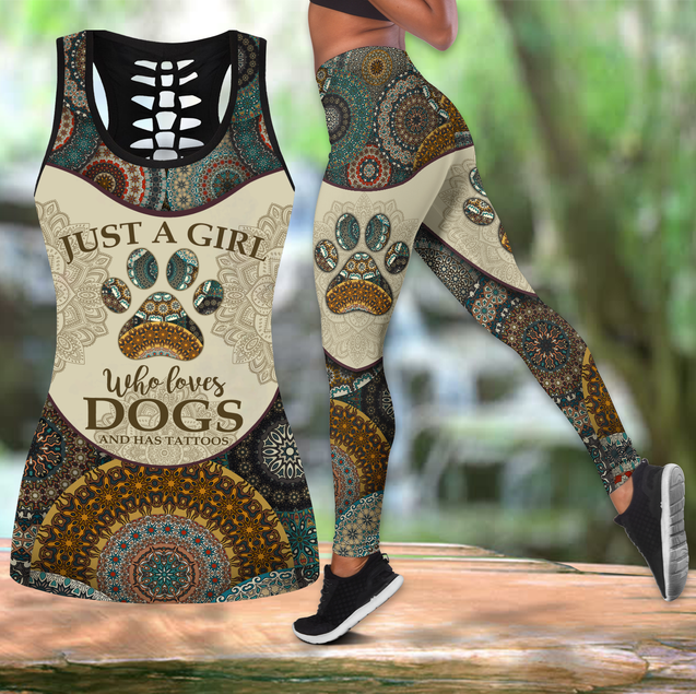 Boho girl loves dogs tattoos legging + hollow tank combo HAC140903