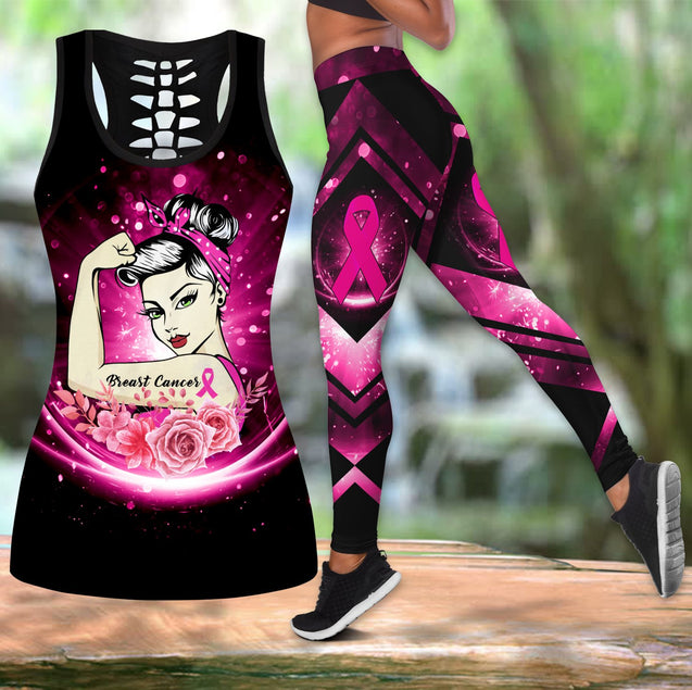 Breast cancer warrior ribbon legging + hollow tank combo HAC270404-Apparel-HG-S-S-Vibe Cosy™