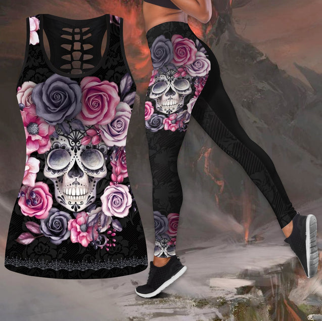 Flower love sugar skull tanktop & legging camo hunting outfit for women QB06182001-Apparel-PL8386-S-S-Vibe Cosy™