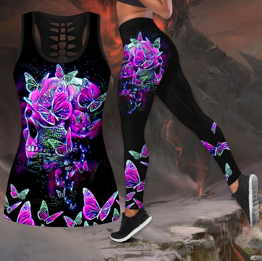 Butterfly Love Skull and Tattoos tanktop & legging outfit for women-Apparel-PL8386-S-S-Vibe Cosy™