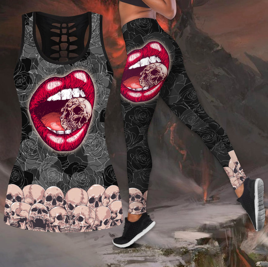 Sexy lip love Skull tanktop & legging camo hunting outfit for women-Apparel-PL8386-S-S-Vibe Cosy™