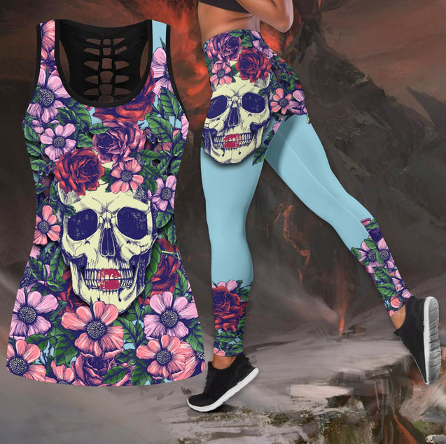 Blue Rose Love Skull and Tattoos tanktop & legging outfit for women QB05252004-Apparel-PL8386-S-S-Vibe Cosy™