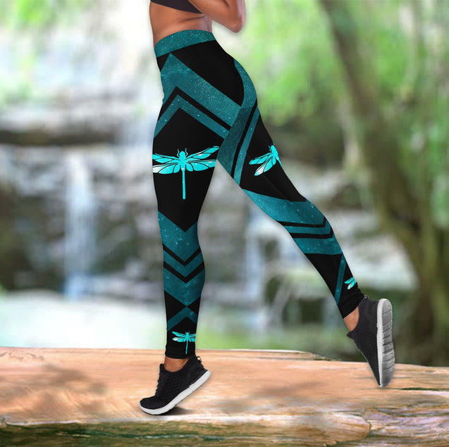 Blue dragonfly legging + hollow tankt combo HG41312-Apparel-HG-S-No tank-Vibe Cosy™