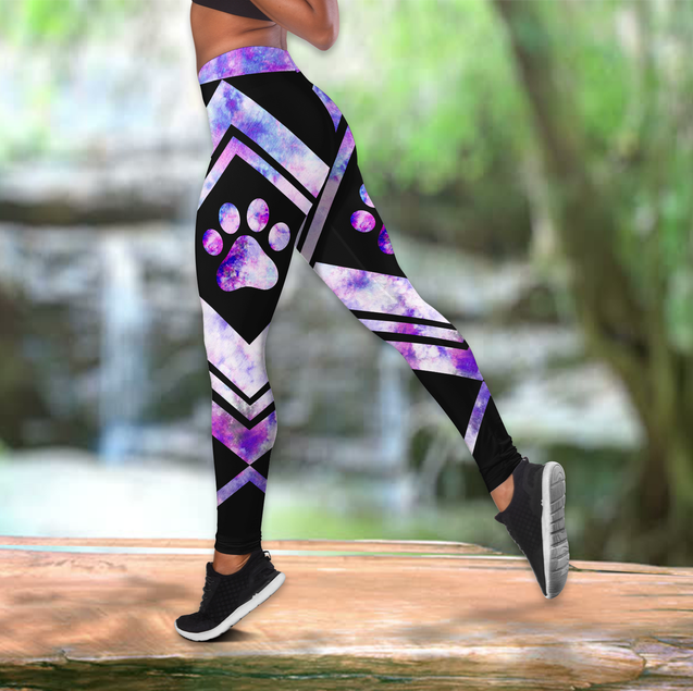 Colorful girl loves dogs tattoos legging + hollow tank combo HAC140905