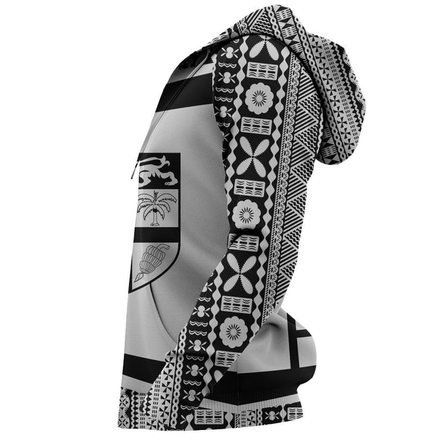Fiji Tapa Hoodie - Circle Black-Apparel-Khanh Arts-Hoodie-S-Vibe Cosy™