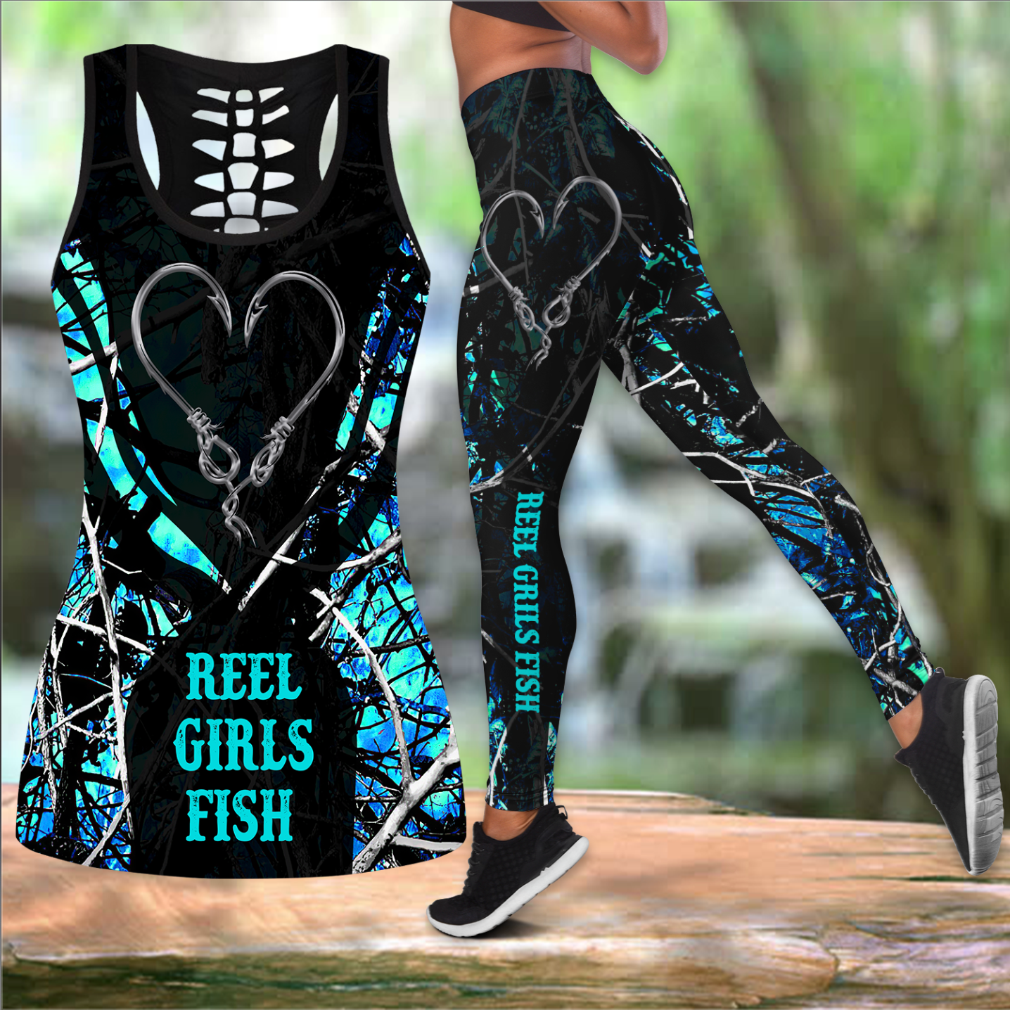 Reel Girls Fish Blue Camo Fishing combo legging tank