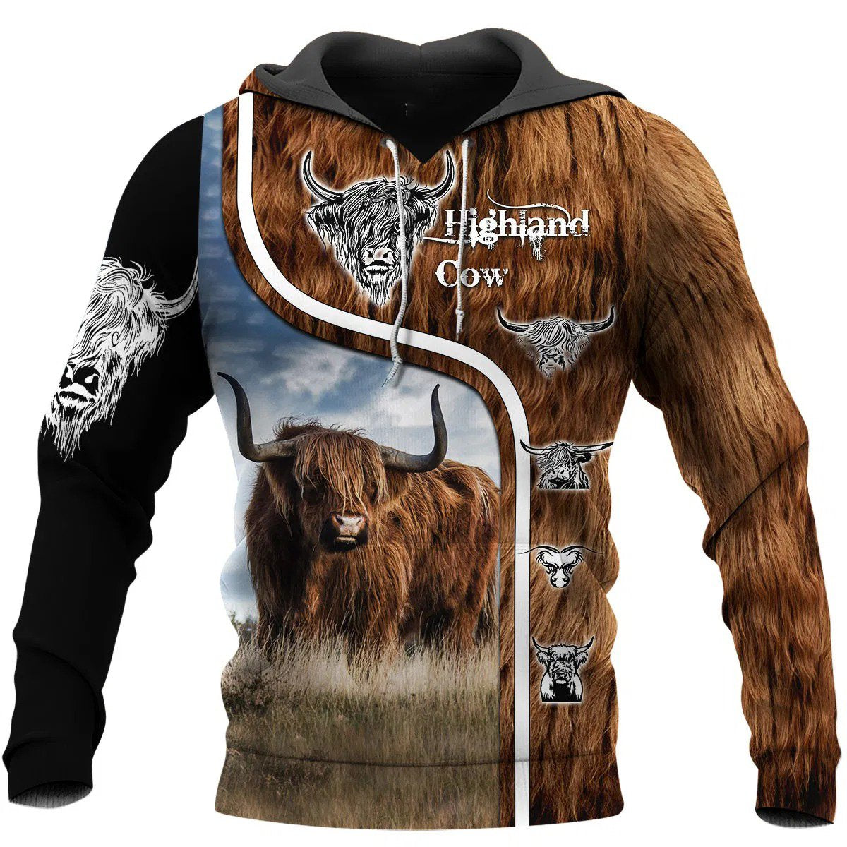 Highland Cattle Cow Hoodie T-Shirt Sweatshirt for Men and Women NM121108-Apparel-NM-Hoodie-S-Vibe Cosy™