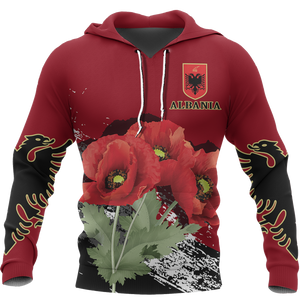 Albania - Poppy National Flower Special Hoodie NNK 1129-Apparel-NNK-Hoodie-S-Vibe Cosy™