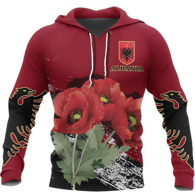 Albania - Poppy National Flower Special Hoodie NNK 1129-Apparel-NNK-Hoodie-S-Vibe Cosy™