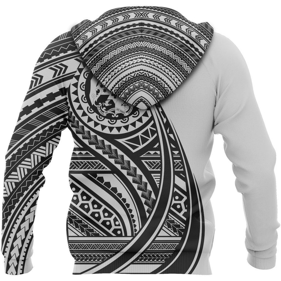 Tonga Coat Of Arms Polynesian Zip-Up Hoodie Tatoo Style White NNK 1215-Apparel-NNK-Zipped Hoodie-S-Vibe Cosy™