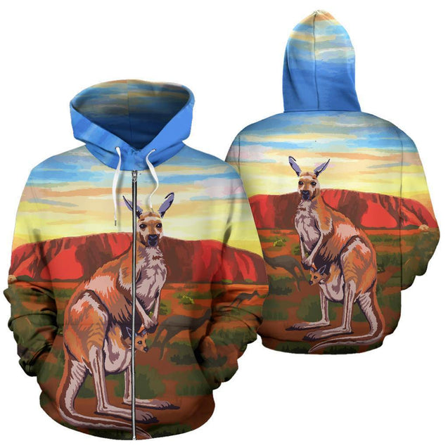 Kangaroo Uluru Australia Zip Up Hoodie - NNK1432-Apparel-PL8386-Hoodie-S-Vibe Cosy™