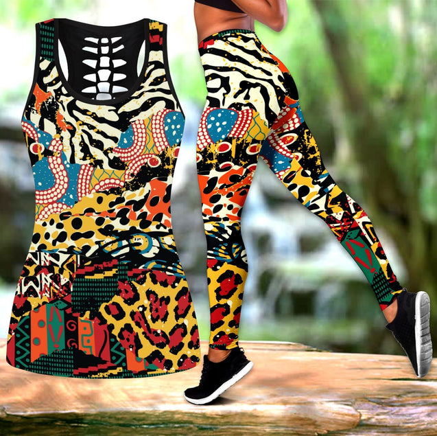 African Traditional Pattern 3D Over Printed Legging & Tank top-ML