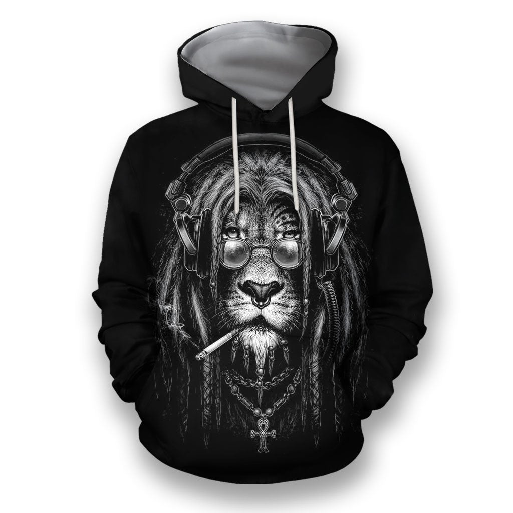 3D All Over Print Black & White Lion Smoking-Apparel-NTT-Hoodie-S-Vibe Cosy™