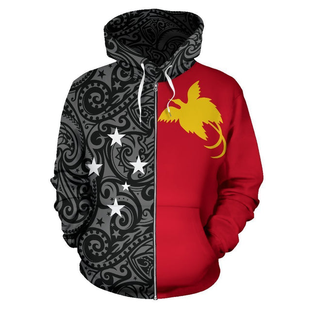 Papua New Guinea Hoodie Half Style In Me Th72 NVD1083-Apparel-Ocean Hoodie-Zip Hoodie-S-Vibe Cosy™