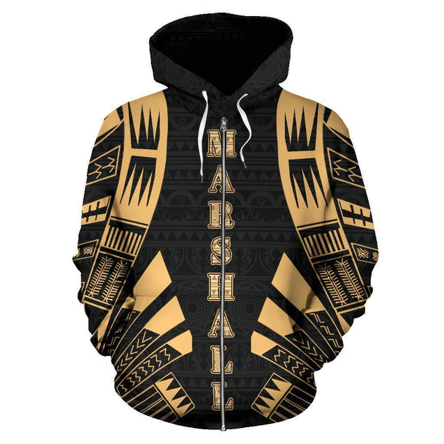 Marshall Islands All Over Zip-Up Hoodie - Gold Tattoo Style NVD1178-Apparel-Amazing Hoodie-Zip Hoodie-S-Vibe Cosy™