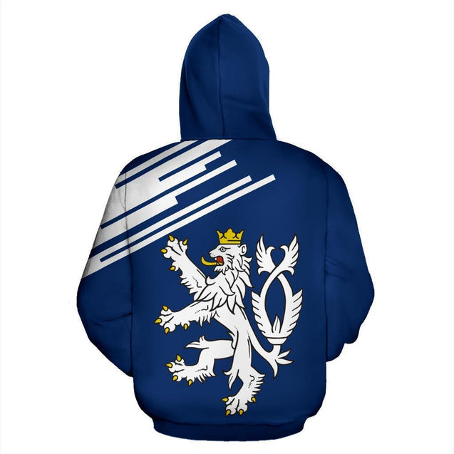 Czech Republic Lion Hoodie Flag - Line Style (Blue) NVD1277-Apparel-Dung Van-Hoodie-S-Vibe Cosy™