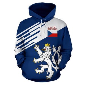 Czech Republic Lion Hoodie Flag - Line Style (Blue) NVD1277-Apparel-Dung Van-Hoodie-S-Vibe Cosy™