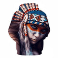 BLUE, RED AND WHITE NATIVE AMERICAN GIRL 3D HOODIE - NATIVE AMERICAN CLOTHING NVD1300-Apparel-Dung Van-Hoodie-S-Vibe Cosy™