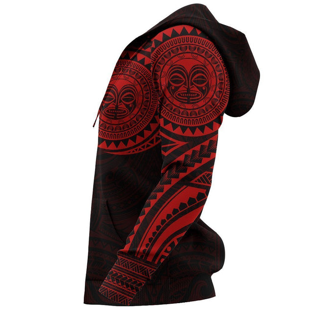 Polynesian Tiki Face™ Tattoo Style Hoodie Red NVD1340-Apparel-Dung Van-Hoodie-S-Vibe Cosy™