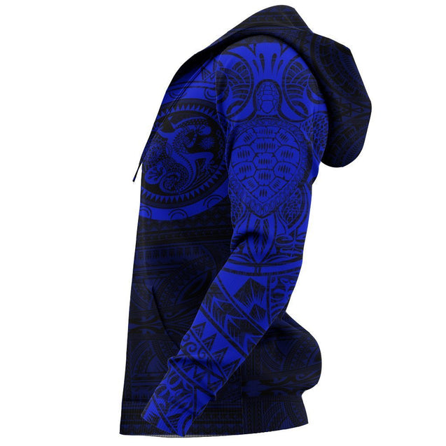 Polynesian Tribal Lizard Tattoo on Chest Hoodie Blue NVD1351-Apparel-Dung Van-Hoodie-S-Vibe Cosy™