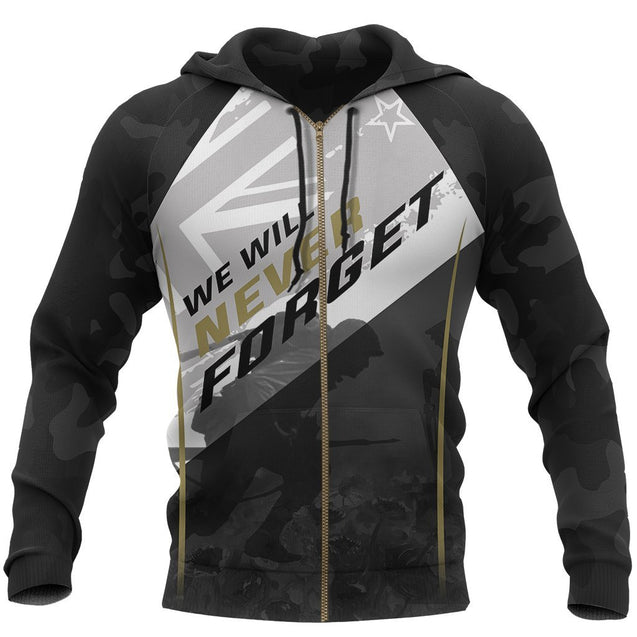 Anzac New Zealand Hoodie, Let Us Never Forget Pullover Hoodie PL03032002-Apparel-PL8386-Zipped Hoodie-S-Vibe Cosy™