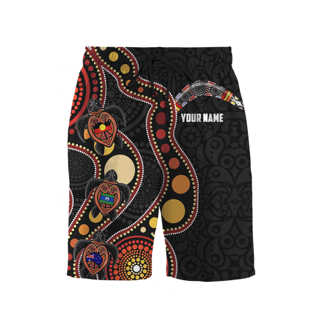 Custom name Aboriginal turtles circle dots 3D design printed Combo T-Shirt BoardShorts