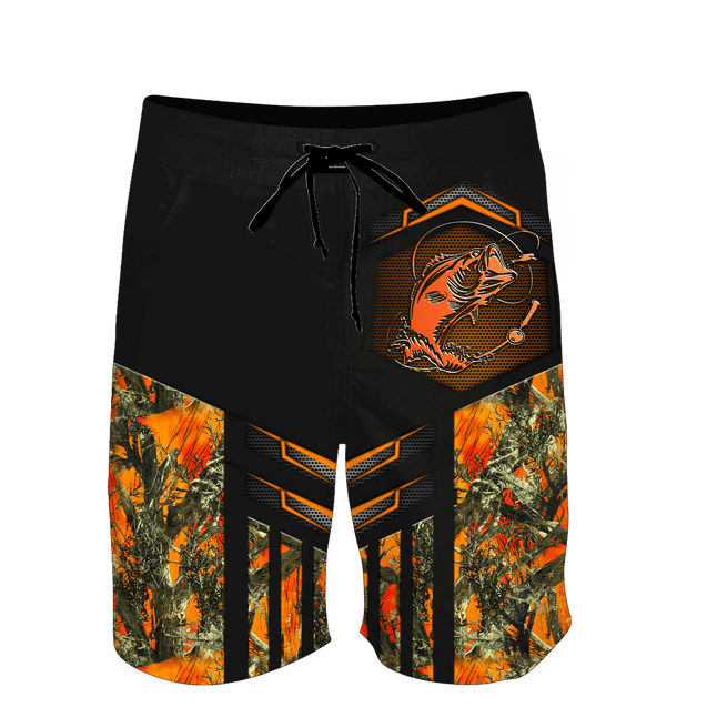 Custom name Fishing Orange Steel Camo Combo T-Shirt Short