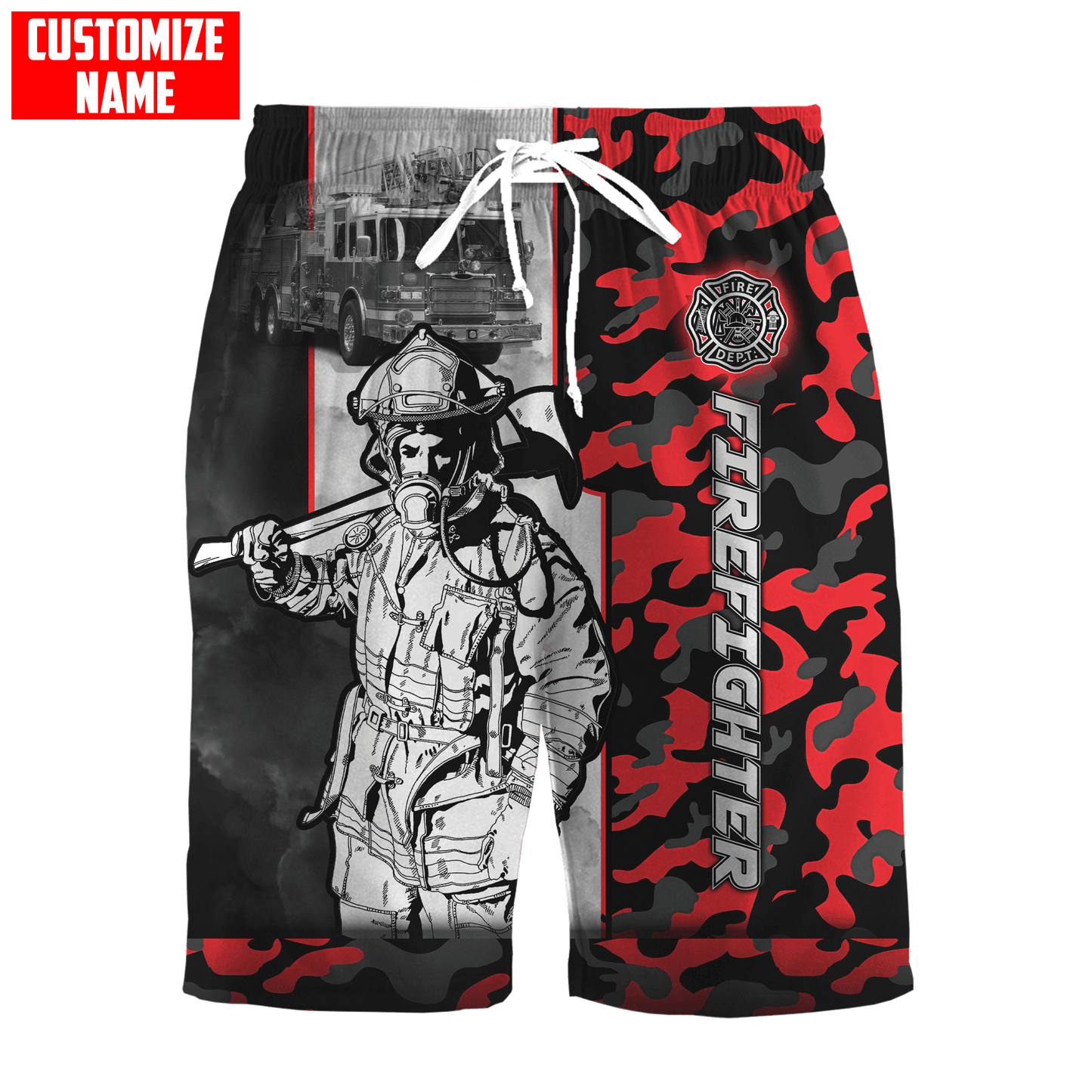 Customize Name Firefighter Combo T-Shirt And Board Short