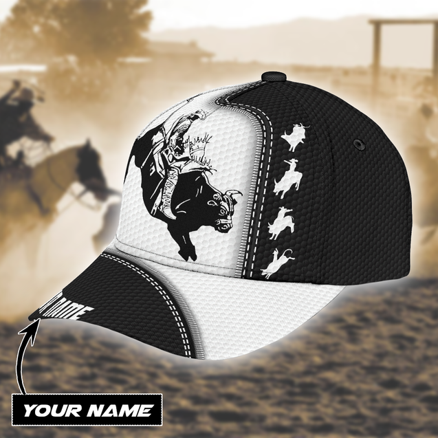 Personalized Name Black And White Bull Riding Classic Cap