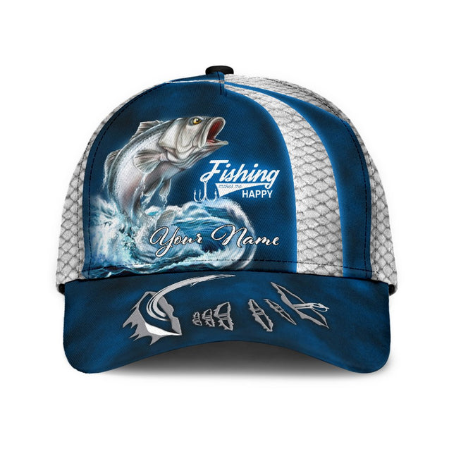 Custom Name Bass Fishing hat Hook 3D Painting print Cap