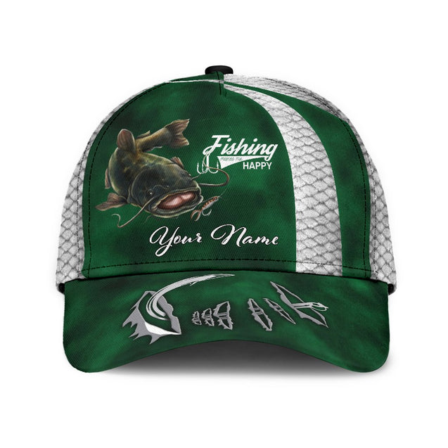 Custom Name Catfish Fishing hat Hook 3D Painting print Cap