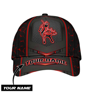 Personalized Name Bull Riding Classic Cap Red Neon