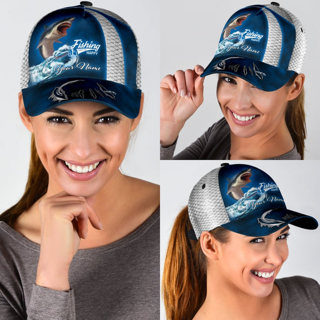 Custom Name Shark Fishing hat Hook 3D Design print Cap