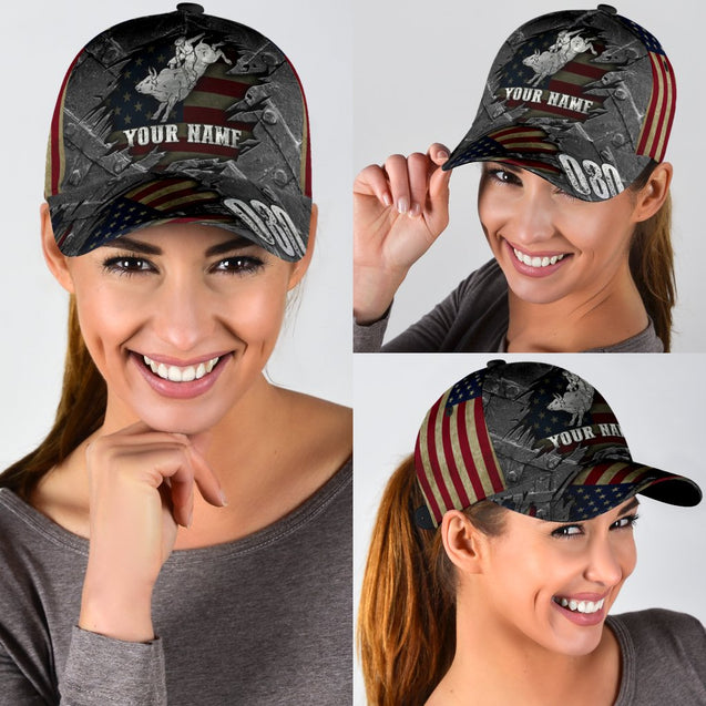 Personalized Name Bull Riding Classic Cap American Bull Rider Ver 2