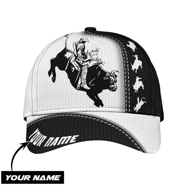 Personalized Name Black And White Bull Riding Classic Cap