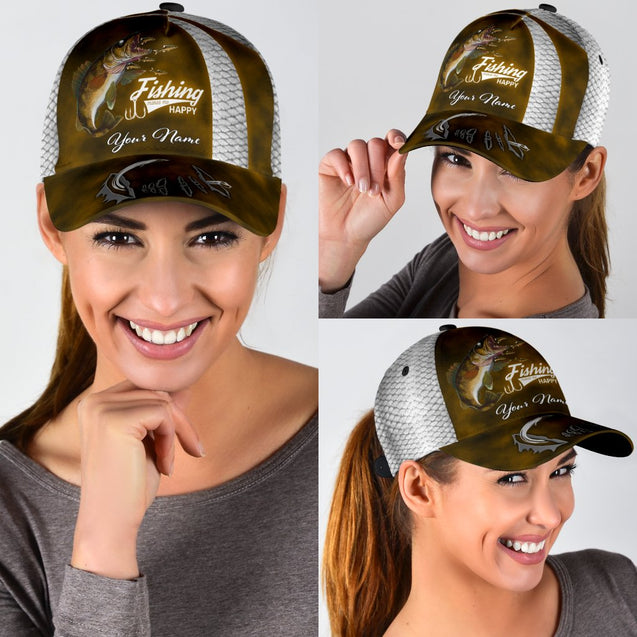 Custom Name Walleye Fishing hat Hook 3D Painting print Cap