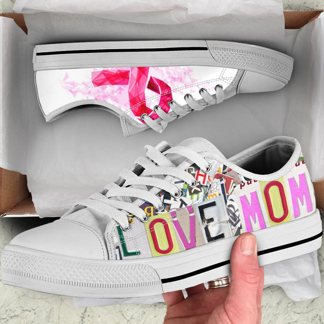 Love mom breast cancer HG HAC060308-HG-Unisex Low Top Canvas Shoes-White-EU36 (US6)-Vibe Cosy™