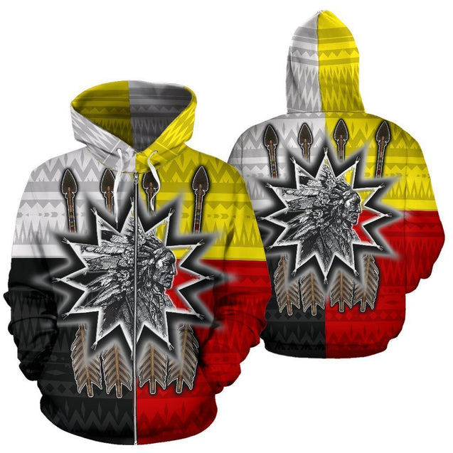 Native America Chief Zip Hoodie PL113-Apparel-PL8386-Hoodie-S-Vibe Cosy™