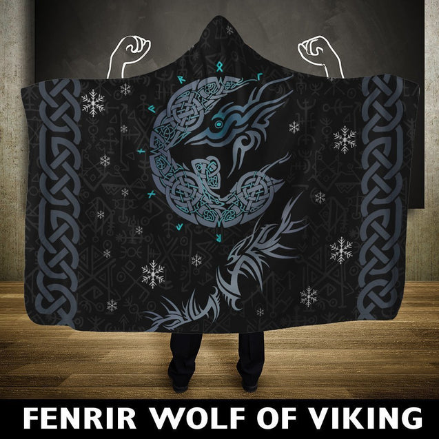 Viking Hooded Blanket - Fenrir Wolf PL085-HOODED BLANKETS (P)-PL8386-Hooded Blanket - .-Youth 60"x45"-Vibe Cosy™