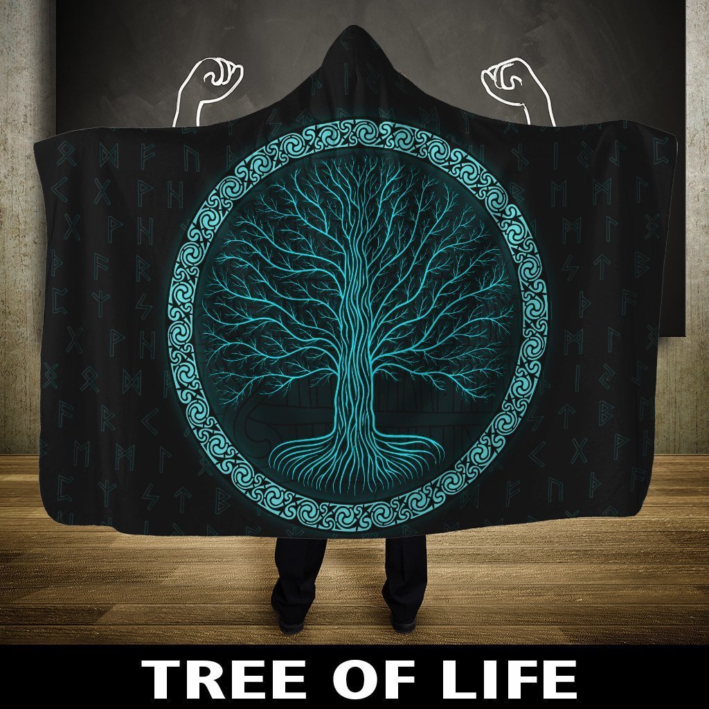 Viking Hooded Blanket - Viking Tree of Life PL089-HOODED BLANKETS (P)-PL8386-Hooded Blanket - .-Youth 60"x45"-Vibe Cosy™
