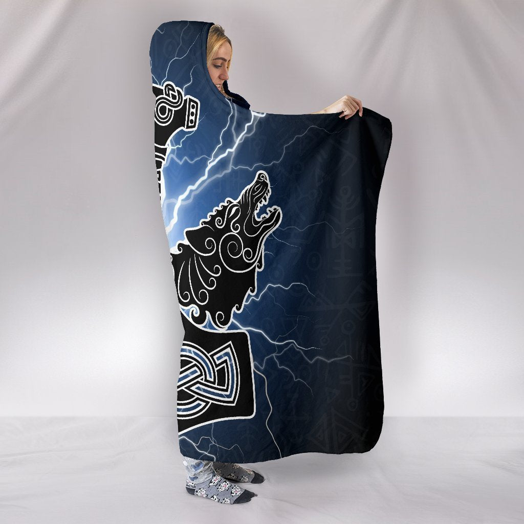 Viking Hooded Blanket - Thor's Hammer Mjollnir PL098-HOODED BLANKETS (P)-PL8386-Hooded Blanket - .-Youth 60"x45"-Vibe Cosy™