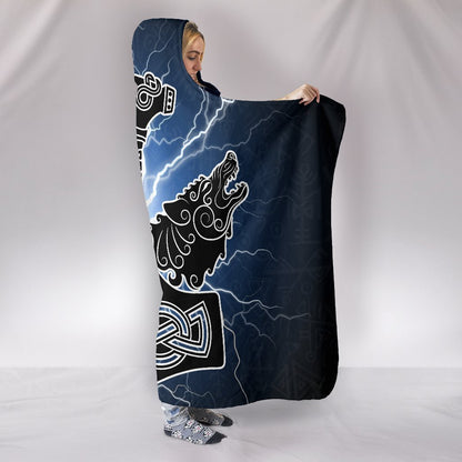 Viking Hooded Blanket - Thor's Hammer Mjollnir PL098-HOODED BLANKETS (P)-PL8386-Hooded Blanket - .-Youth 60"x45"-Vibe Cosy™