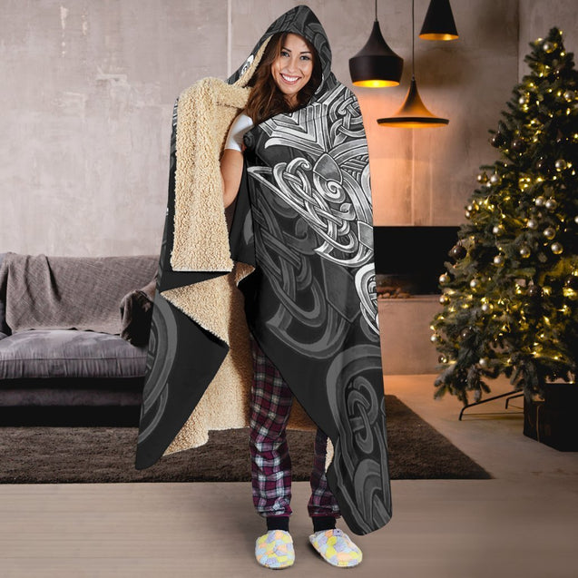 Viking Hooded Blanket - Mjolnir Odin PL100-HOODED BLANKETS (P)-PL8386-Hooded Blanket - .-Youth 60"x45"-Vibe Cosy™