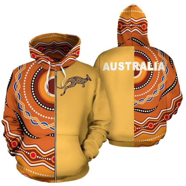 3D All Over Printed Australia Hoodie Kangaroo Aboriginal PL-Apparel-PL8386-Zipped Hoodie-S-Vibe Cosy™
