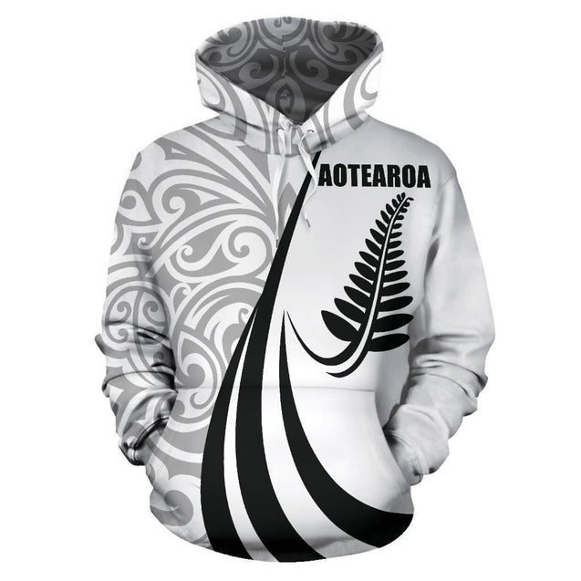 New Zealand Maori Silver Fern Hoodie Black PL144-Apparel-PL8386-Hoodie-S-Vibe Cosy™