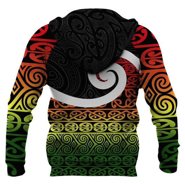 New Zealand Koru Rastafari Color All Over Hoodie PL157-Apparel-PL8386-Zipped Hoodie-S-Vibe Cosy™