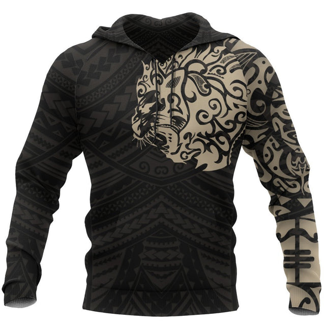 Maori Lion Tattoo New Zealand All Over Hoodie Golden PL164-Apparel-PL8386-Hoodie-S-Vibe Cosy™