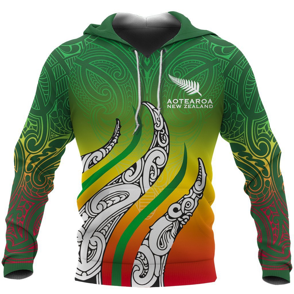 Aotearoa Koru Hoodie Rastafari Fire PL268-Apparel-PL8386-Hoodie-S-Vibe Cosy™