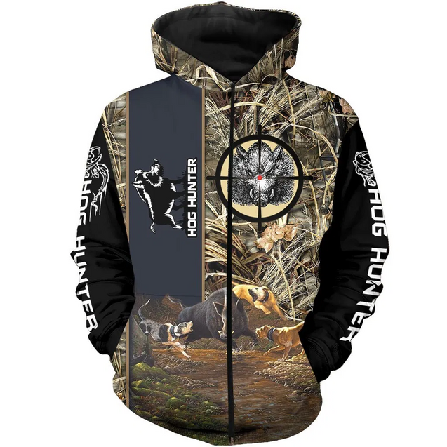 PL405 HOG HUNTER 3D ALL OVER PRINTED SHIRTS-Apparel-PL8386-zip-up hoodie-S-Vibe Cosy™