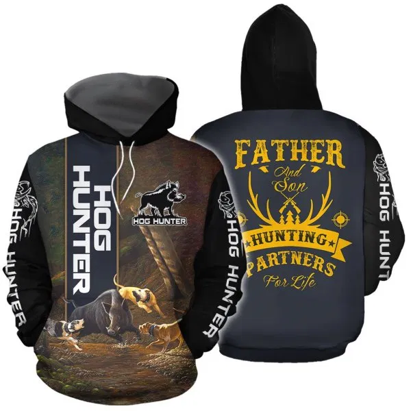 PL418 HOG HUNTER FATHER SON HUNTING PARNTERS 3D ALL OVER PRINTED SHIRTS-Apparel-PL8386-sweatshirt-S-Vibe Cosy™